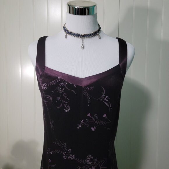 Vtg Y2k Whimsigoth Metallic Floral Velvet Halter Maxi Dress Plum CDC 8 - Picture 10 of 16